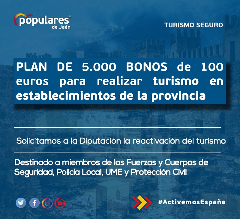 El PP  de Jaén solicita que Diputación ofrezca un programa de 5.000 bonos turísticos para incentivar el turismo en la provincia entre miembros de los cuerpos de seguridad y el ejercito